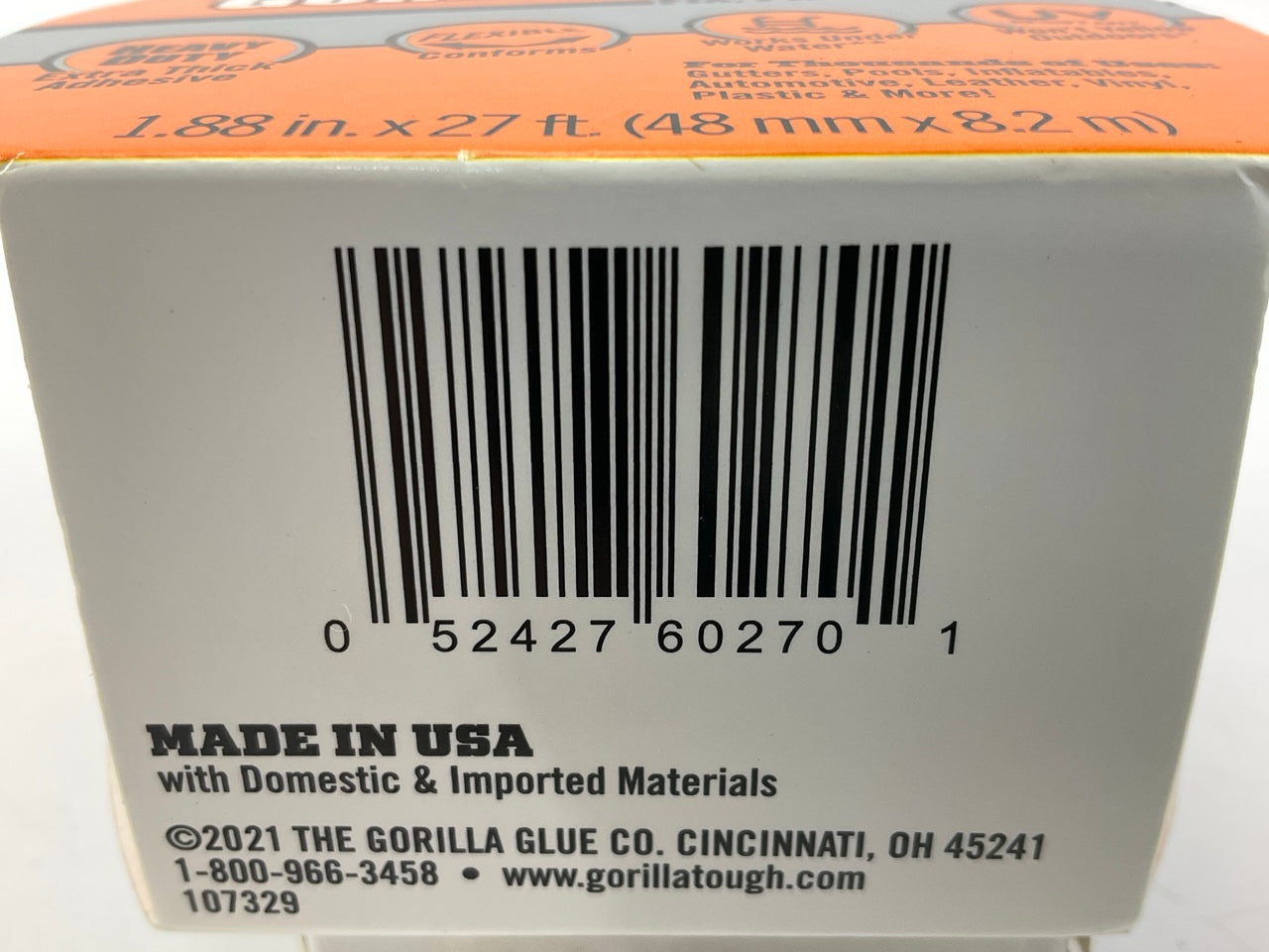 Gorilla 60270 Clear Duct Tape - 1.88 In Width X 9 Yard Length