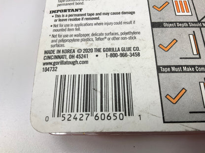 (3) Gorilla Tough & Clear Double Sided Mounting Tape, 1'' X 60'' Holds Up To 15 Lb