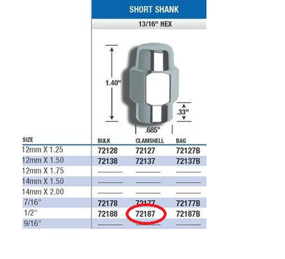 Gorilla 72187 Wheel Lug Nuts 1/2'', Short Shank, 4 / Pack