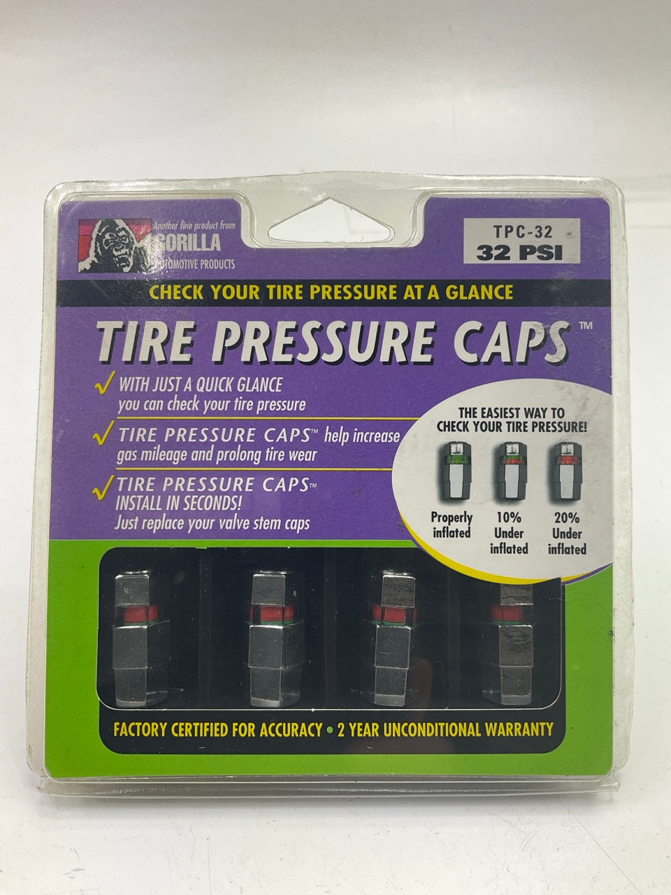 Gorilla TPC-32 Tire Pressure Caps - 32 PSI