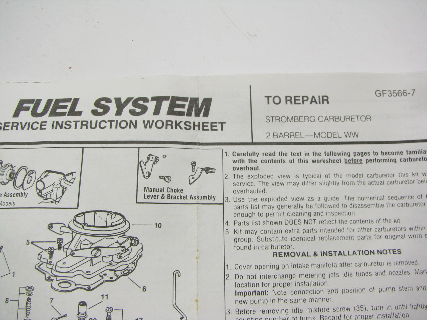 Gp Sorensen 96-106A Carburetor Rebuild Repair Kit - Stromberg WW 2-BBL