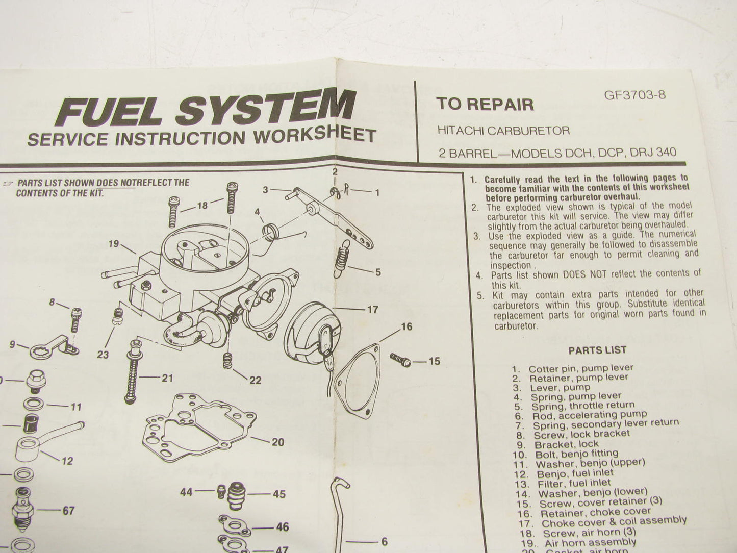 Gp Sorensen 96-275 Carburetor Rebuild Kit