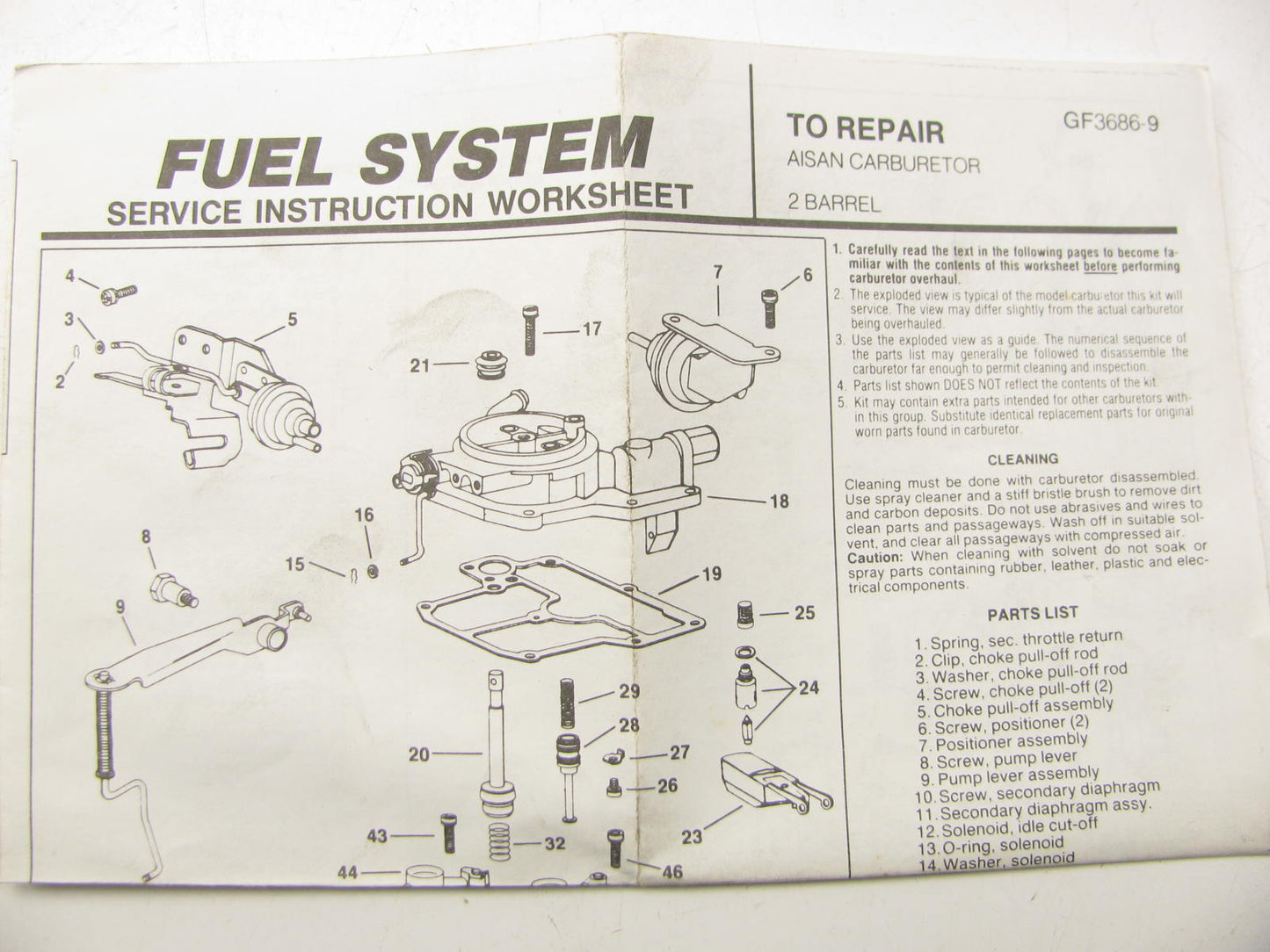 Gp Sorensen 96-280B Carburetor Rebuild Kit 70-79 Toyota Corolla 1.2L Aisan 2-BBL