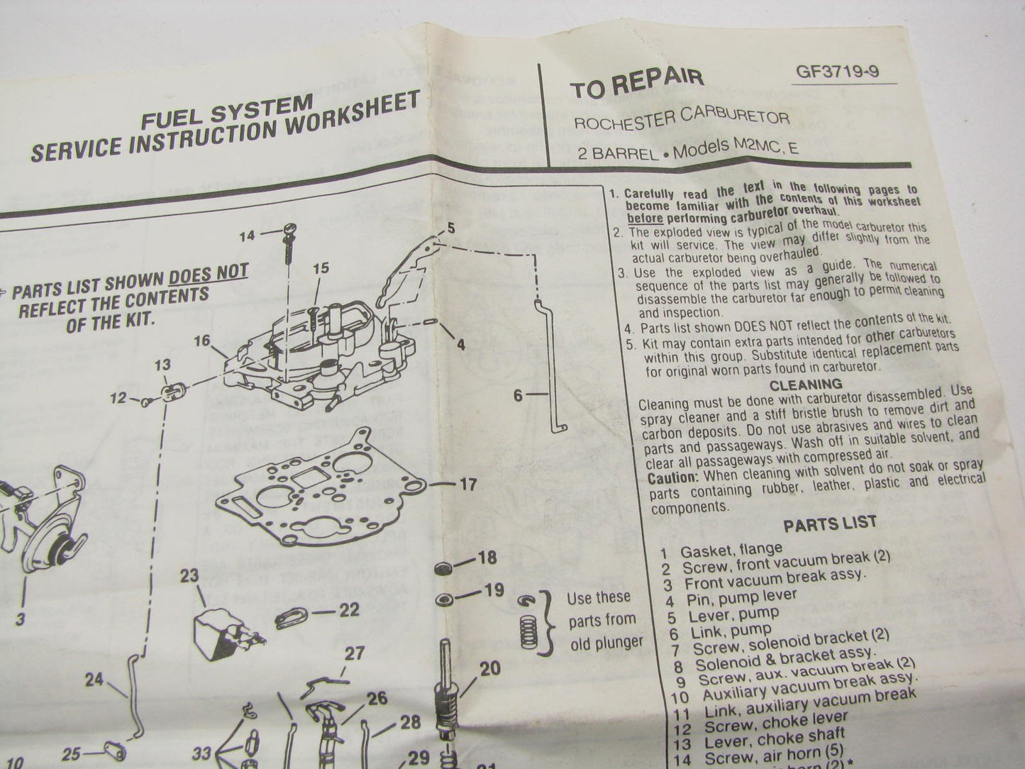 Gp Sorensen 96-362A Carburetor Rebuild Kit - Rochester M2MC 2-BBL