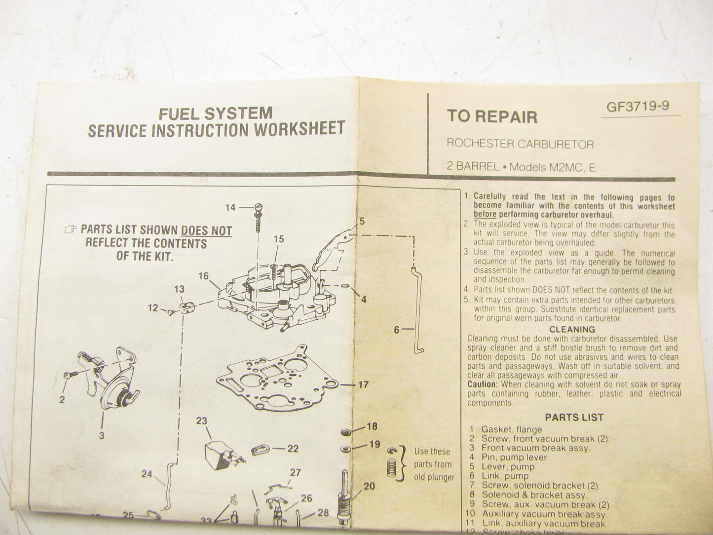 Gp Sorensen 96-363A Carburetor Rebuild Kit for 1977-1980 Rochester M2MC M2ME
