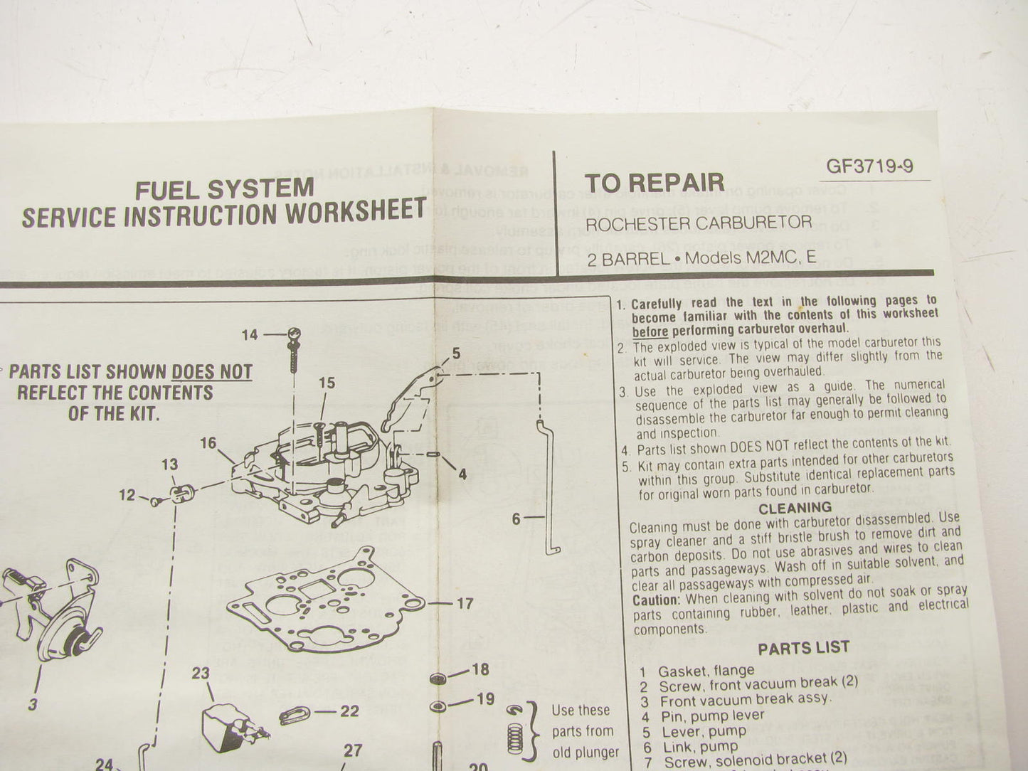 Gp Sorensen 96-415 Carburetor Rebuild Kit for 1979-1981 GMC Rochester M2MC M2ME