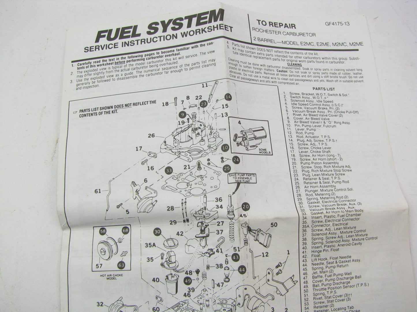 Gp Sorensen 96-416 Carburetor Rebuild Kit - Rochester 2-BBL Dualjet