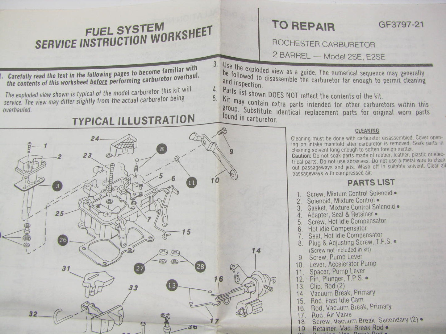 Gp Sorensen 96-484 Carburetor Rebuild Kit - Rochester 2-BBL Model 2SE, E2SE
