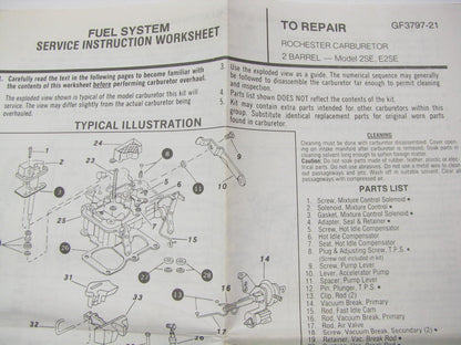 Gp Sorensen 96-484 Carburetor Rebuild Kit - Rochester 2-BBL Model 2SE, E2SE
