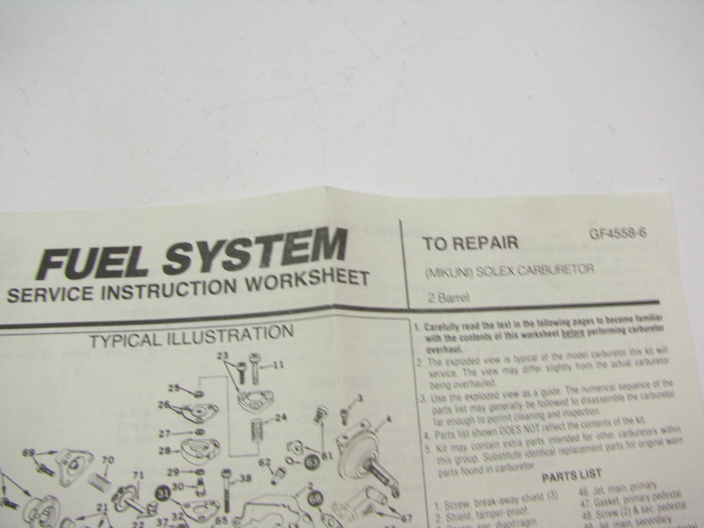 Gp Sorensen 96-599A Carburetor Rebuild Repair Kit