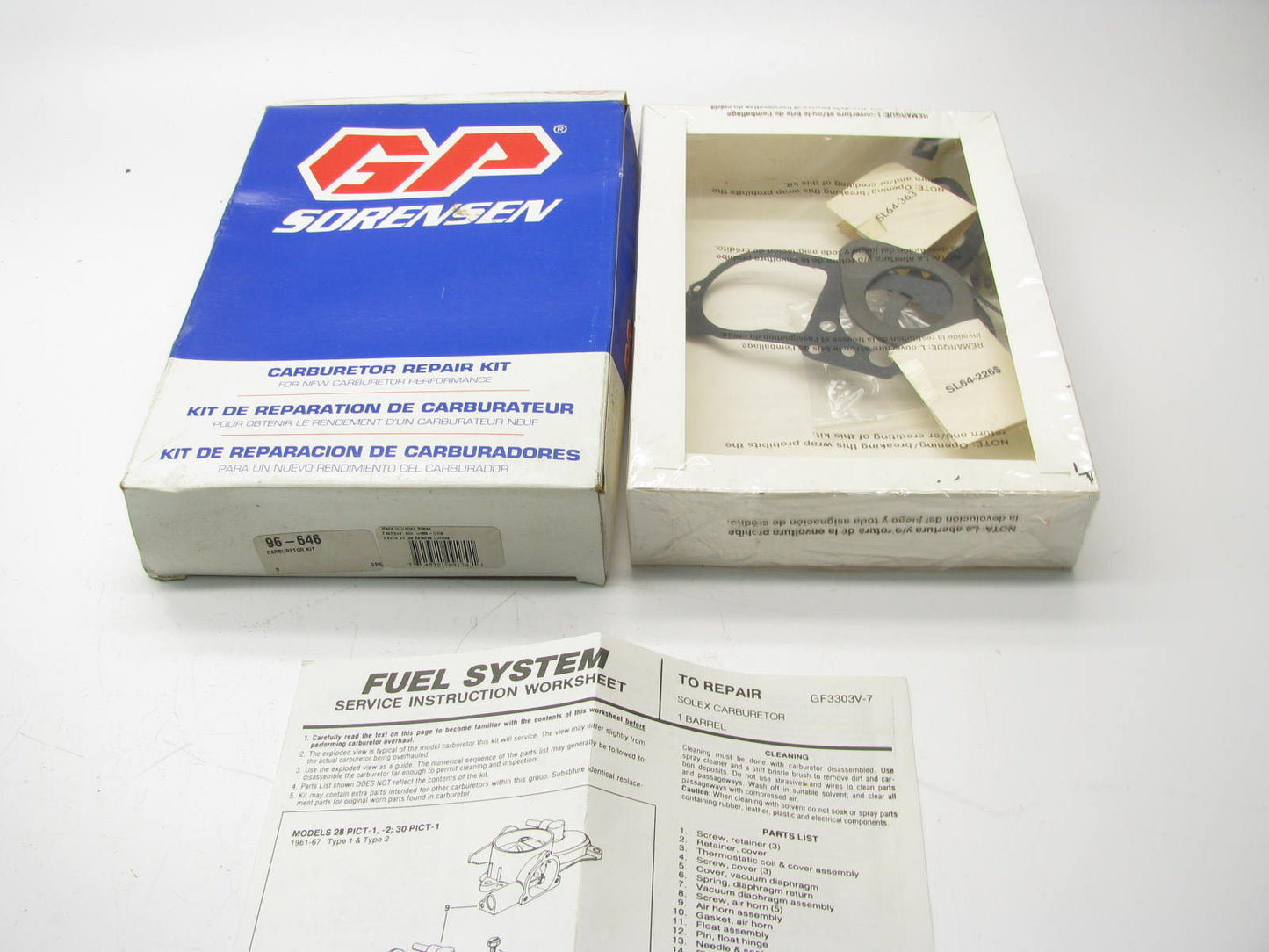 Gp Sorensen 96-646 Solex 1-BBL Carburetor Rebuild Kit - 72-74 VW Transporter Bus