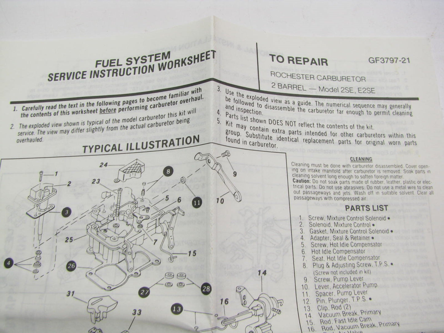 Gp Sorensen 96-651 Carburetor Rebuild Repair Kit