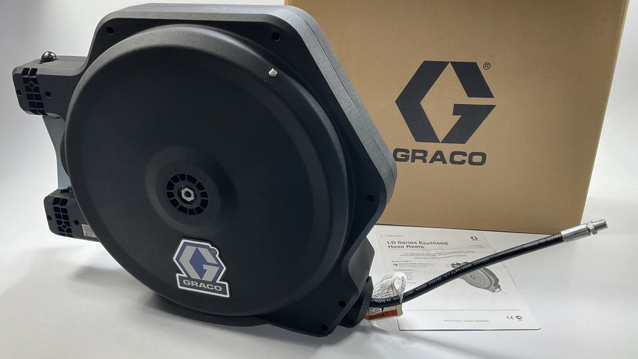 Graco HEH13D LD Series Enclosed Hose Reel For Grease Lube With 1/4'' X 35 FT Hose