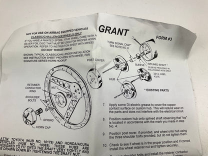 Grant 3584 Steering Wheel Installation Adapter Kit For 1989-1994 Toyota Pickup