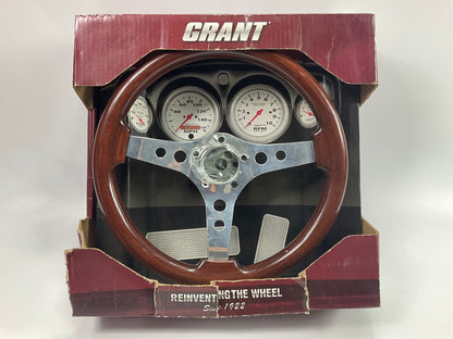 MISSING BUTTON  Grant 704 Formula GT Mahogany Steering Wheel, 14'' Diam., 3'' Dish