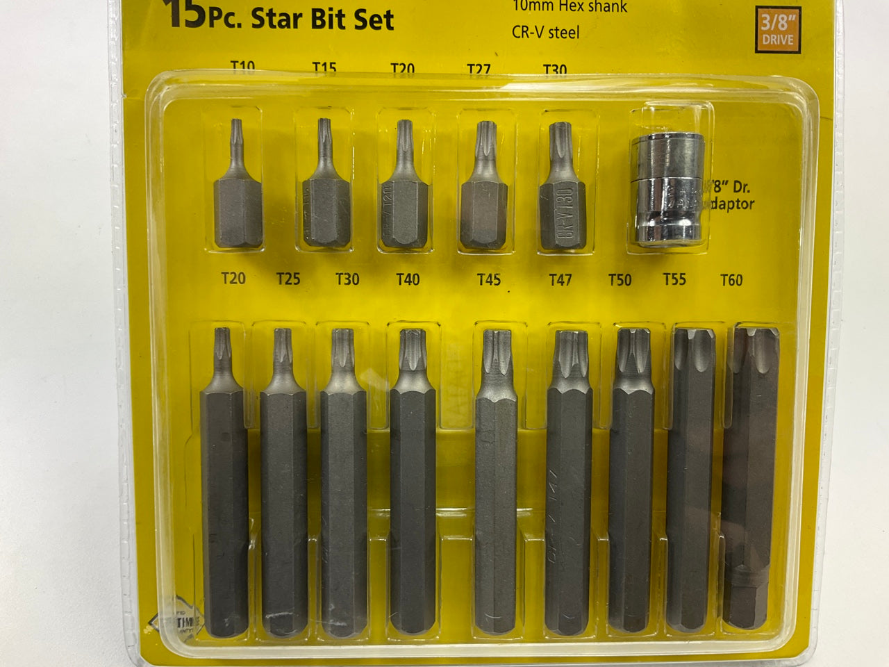 15 PCs Set - GREAT NECK TQS15 TORX Star Bit 10mm Hex Shank CR-V Steel 3/8'' Drive