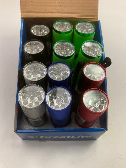 12 PACK - Greatlite 32844  9-LED Glow In The Dark Mini Flashlights