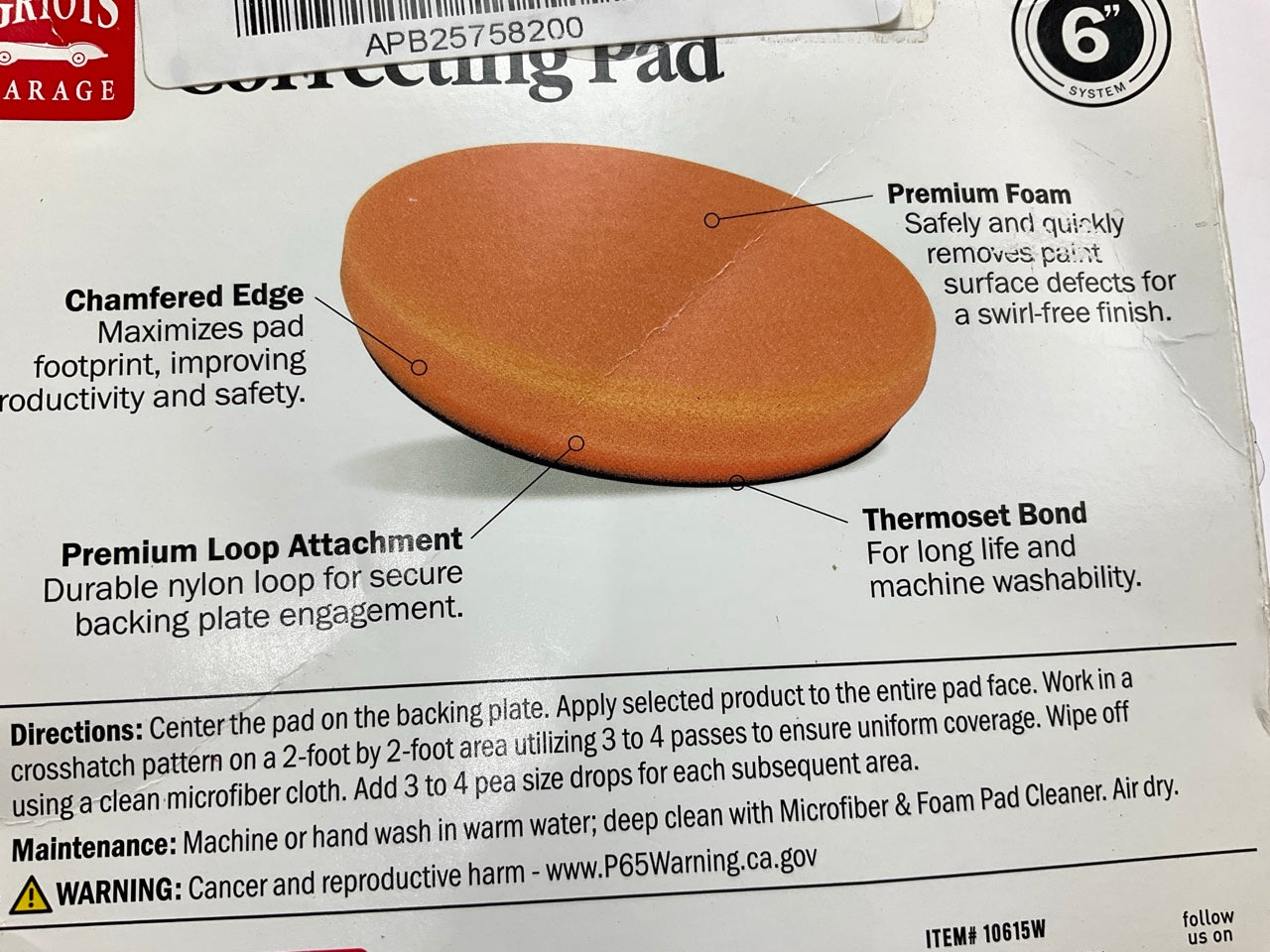Griot's Garage 10615W 6.5'' Orange Foam Correcting Pads For Buffing
