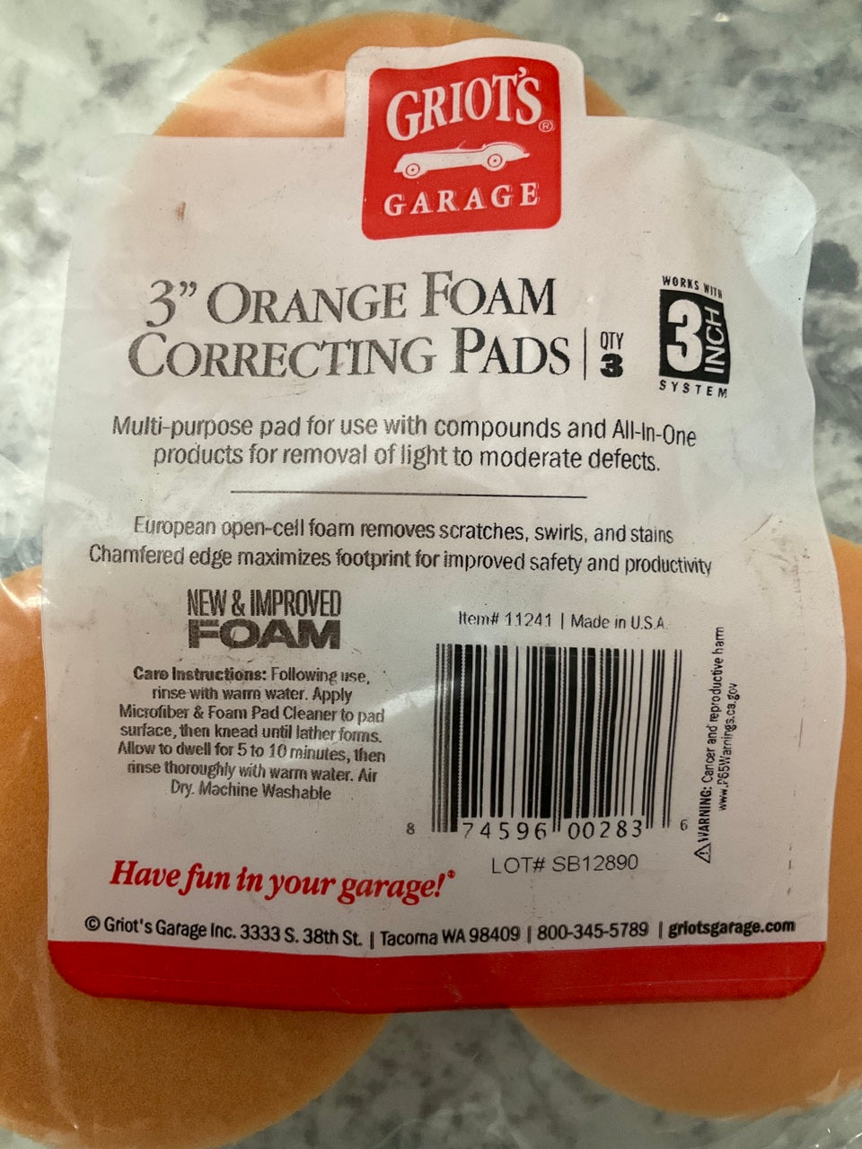 Griot's Garage 11241 3'' Orange Foam Polishing Correcting Pads (Set Of 3)