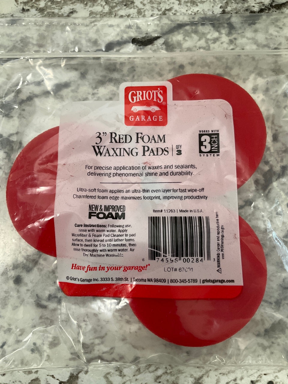 Griot's Garage 11263 3'' Red Foam Wax Waxing Pads (Set Of 3)