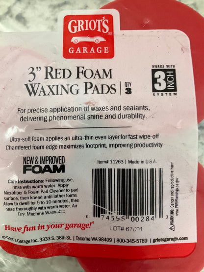 Griot's Garage 11263 3'' Red Foam Wax Waxing Pads (Set Of 3)