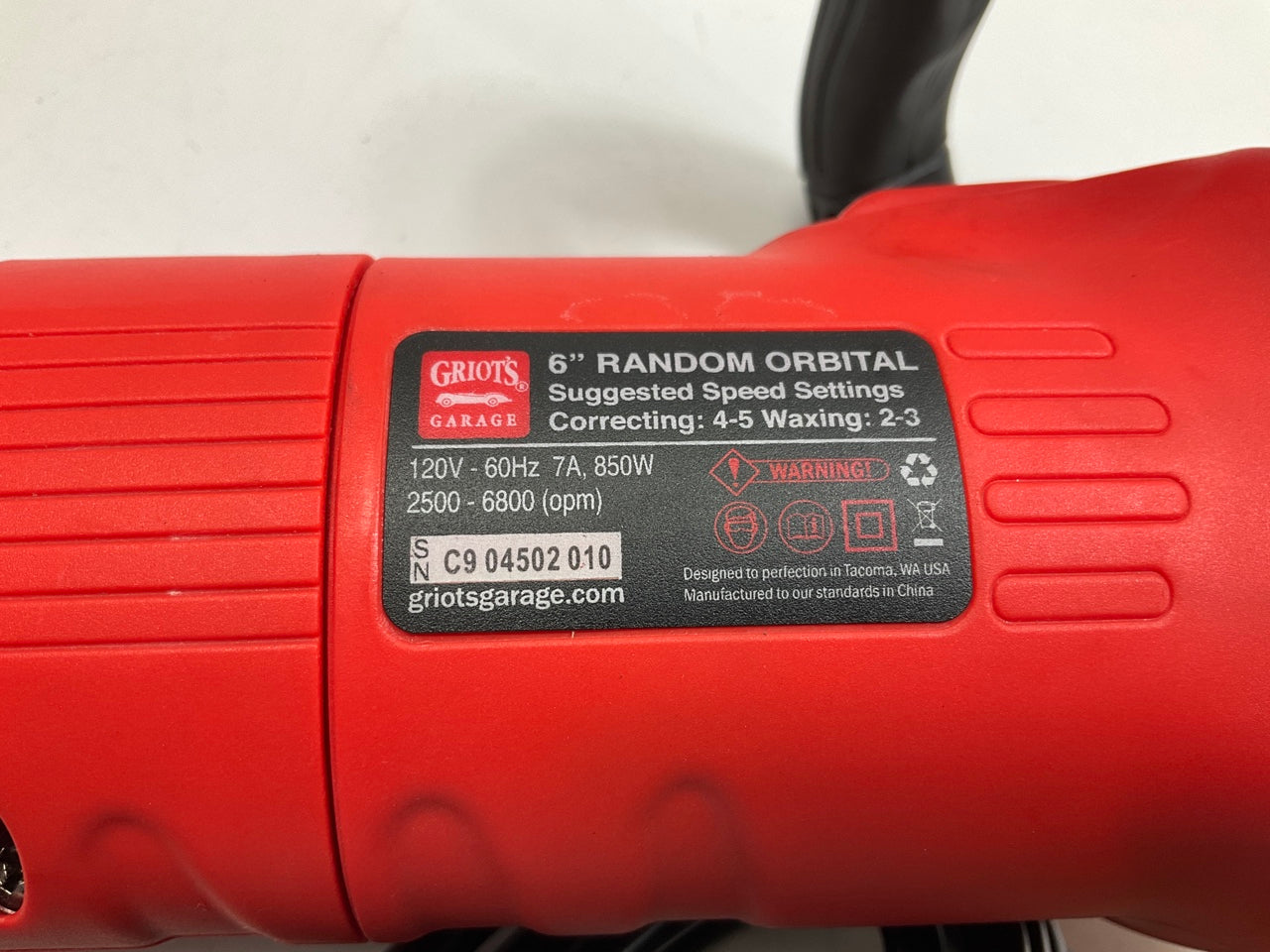 Griot's Garage GG001 6'' Random Orbital Polisher W Handle Kit: Includes Wax & Pad