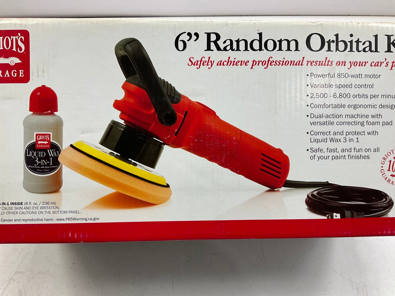 Griot's Garage GG001 6'' Random Orbital Polisher W Handle Kit: Includes Wax & Pad