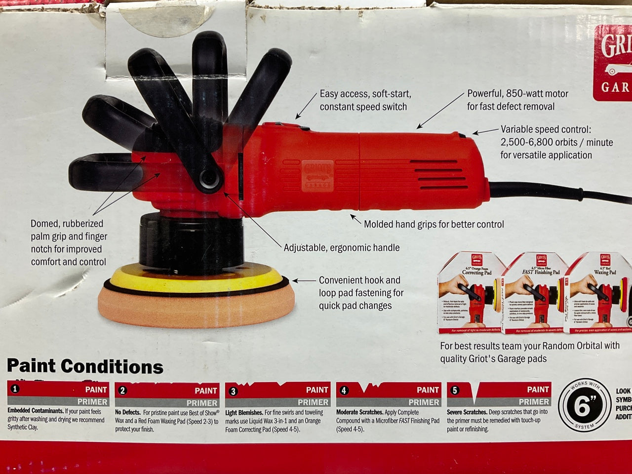 Griot's Garage GG001 6'' Random Orbital Polisher W Handle Kit: Includes Wax & Pad