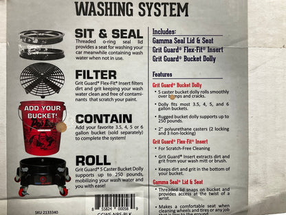 Grit Guard GGWS-NBS-BLK 5 Gallon Bucket Scratch Free Car Washing System W/ Dolly