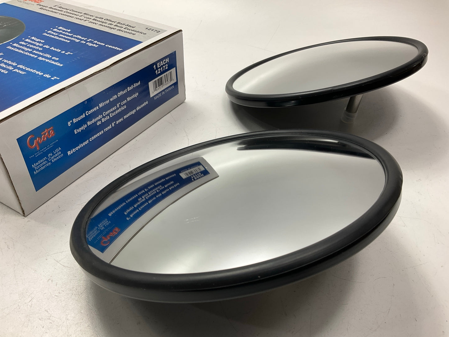 (2) Grote 12172 8'' Round Convex Mirror With Offset Ball Stud