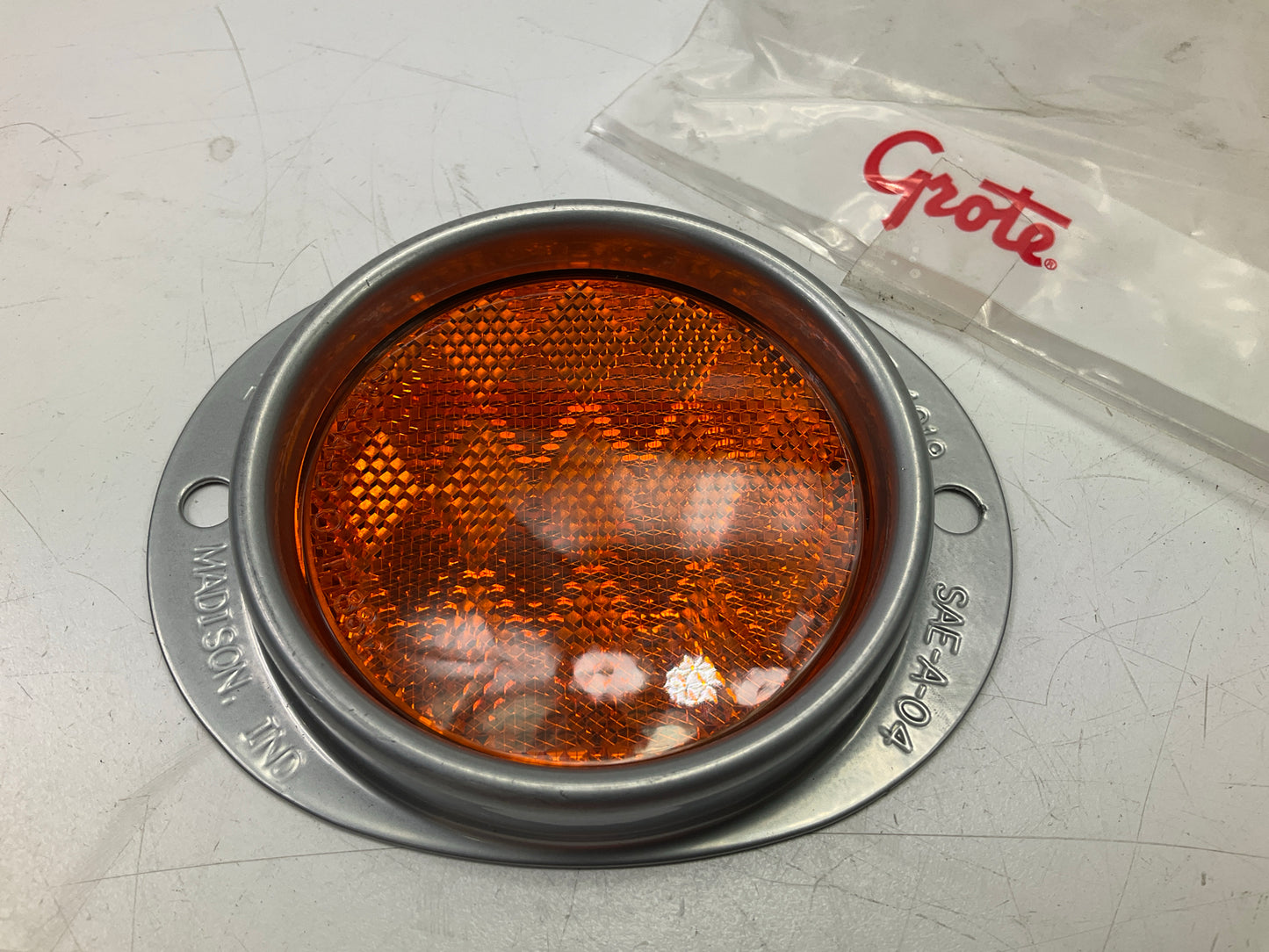 Grote 40193 Amber Reflector 3'' Lens Yellow, Steel, 2-Hole Mount