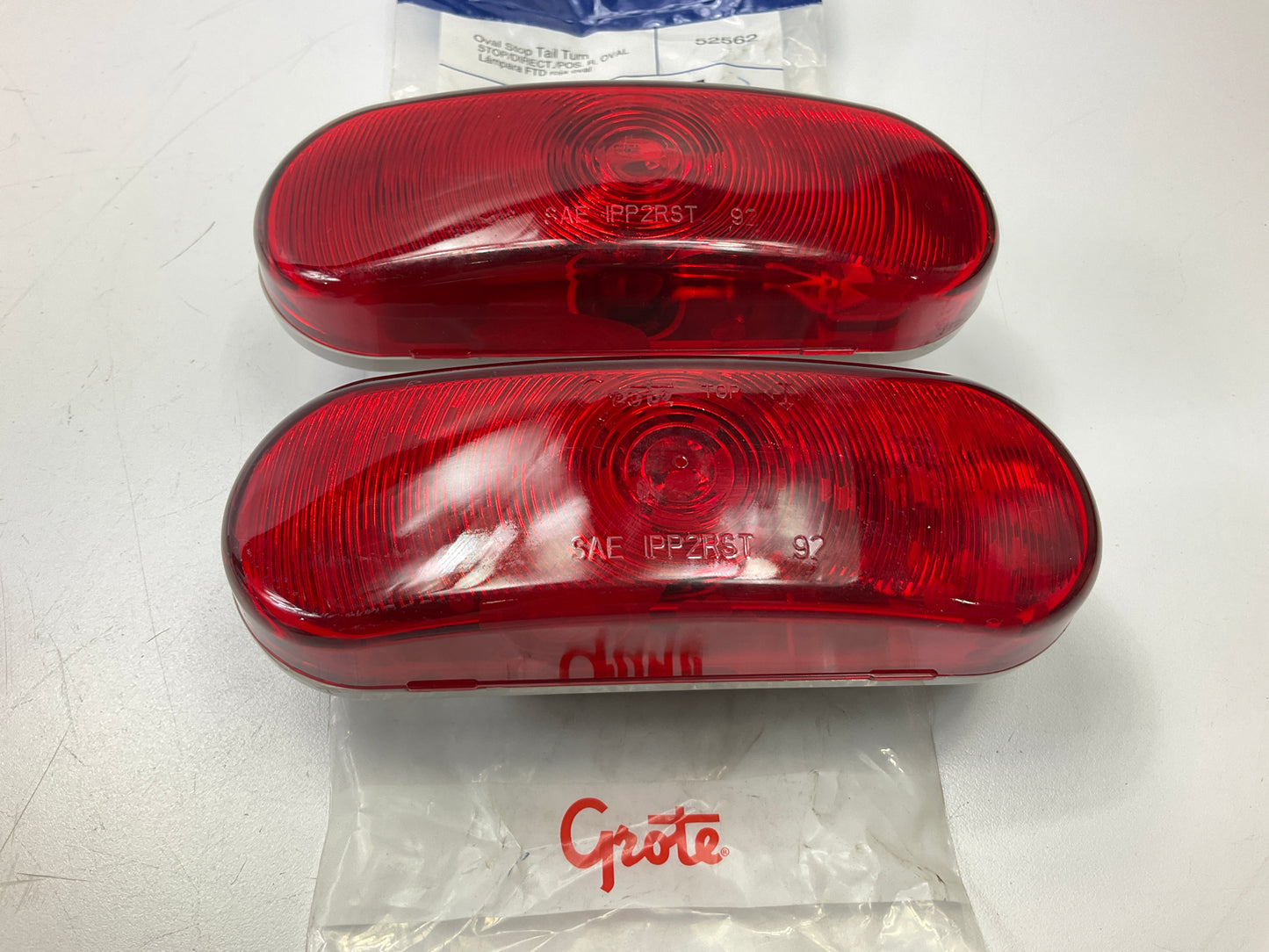 (2) Grote 52562 6-1/2'' Oval Truck Trailer Stop Tail Turn Light Red Male Pin 5256
