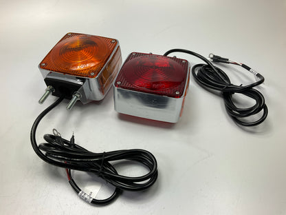 (2) Grote 55340 Stop / Tail / Turn Tail Light Lamp Red 2-Stud Chrome W/Pigtail
