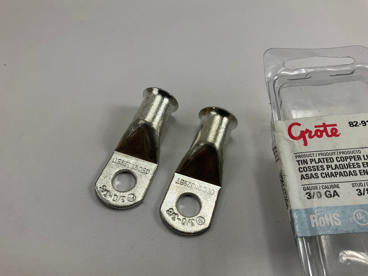 (2) Grote 82-9179 - Tin Plated Copper Tube Lug, 3/0 Gauge, 3/8'' Stud