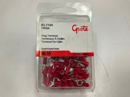 Grote 83-2104 Ring Terminal, Orange Vinyl, 22-16 Gauge, #8-10 Stud, 100 Pack