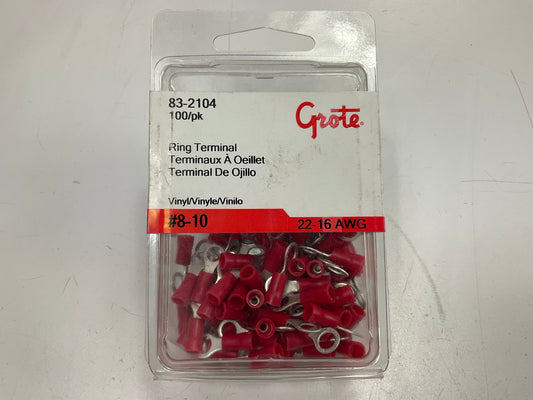 Grote 83-2104 Ring Terminal, Orange Vinyl, 22-16 Gauge, #8-10 Stud, 100 Pack