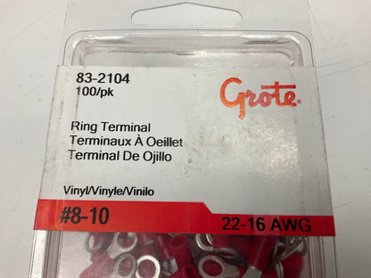 Grote 83-2104 Ring Terminal, Orange Vinyl, 22-16 Gauge, #8-10 Stud, 100 Pack
