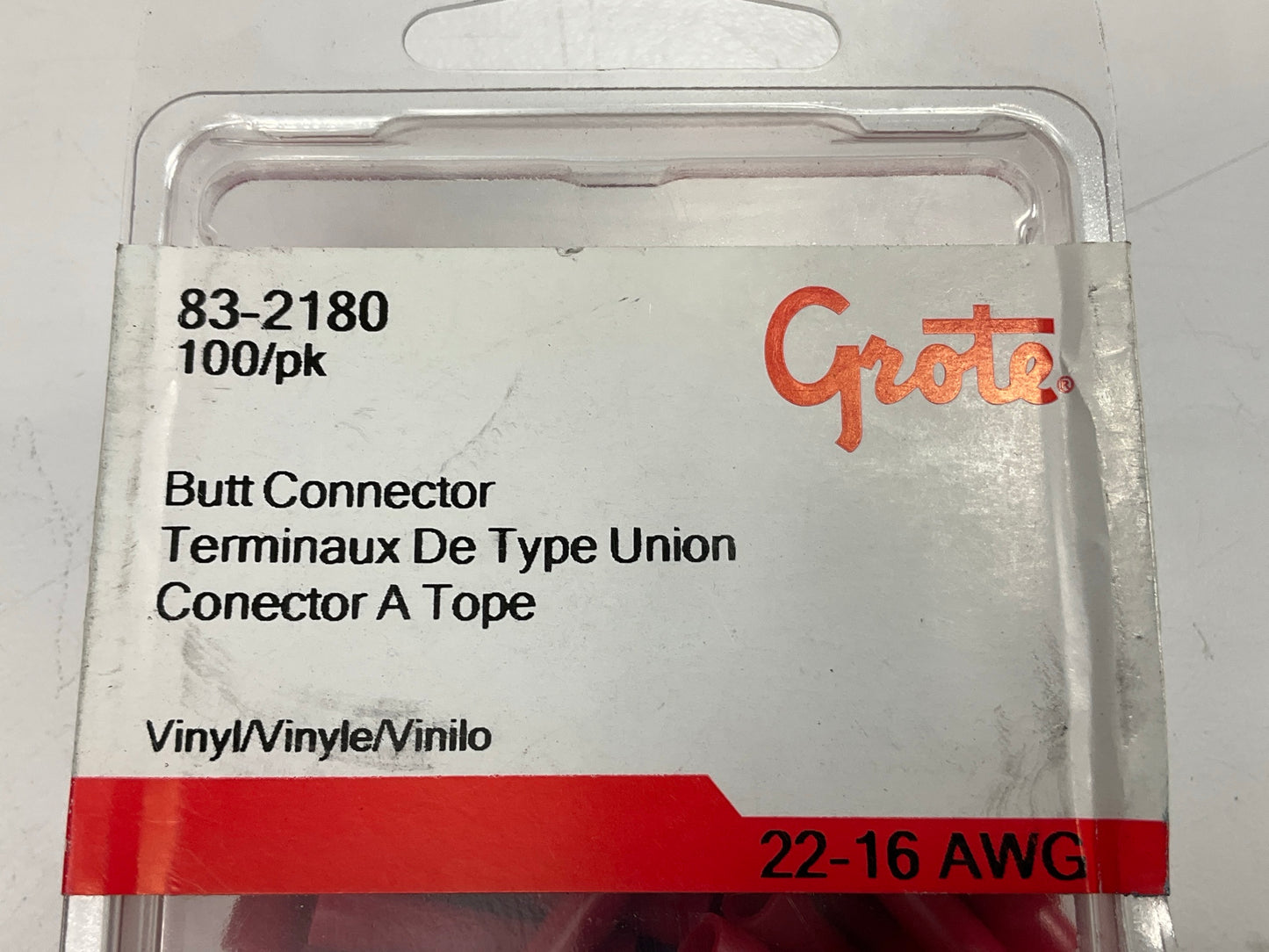 Grote 83-2180 Vinyl Butt Connectors, 22 - 16 Gauge - 100 Pack