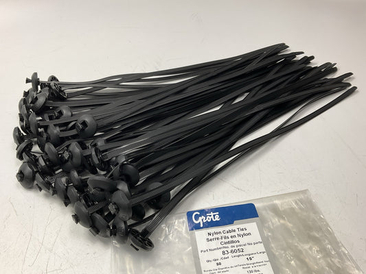 Grote 83-6052 Button Head Nylon Zip Cable Ties, Black, 15'', 130 Lb (50 Pack)
