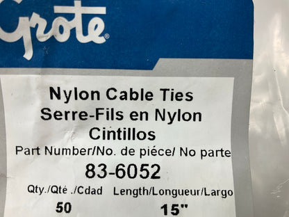 Grote 83-6052 Button Head Nylon Zip Cable Ties, Black, 15'', 130 Lb (50 Pack)