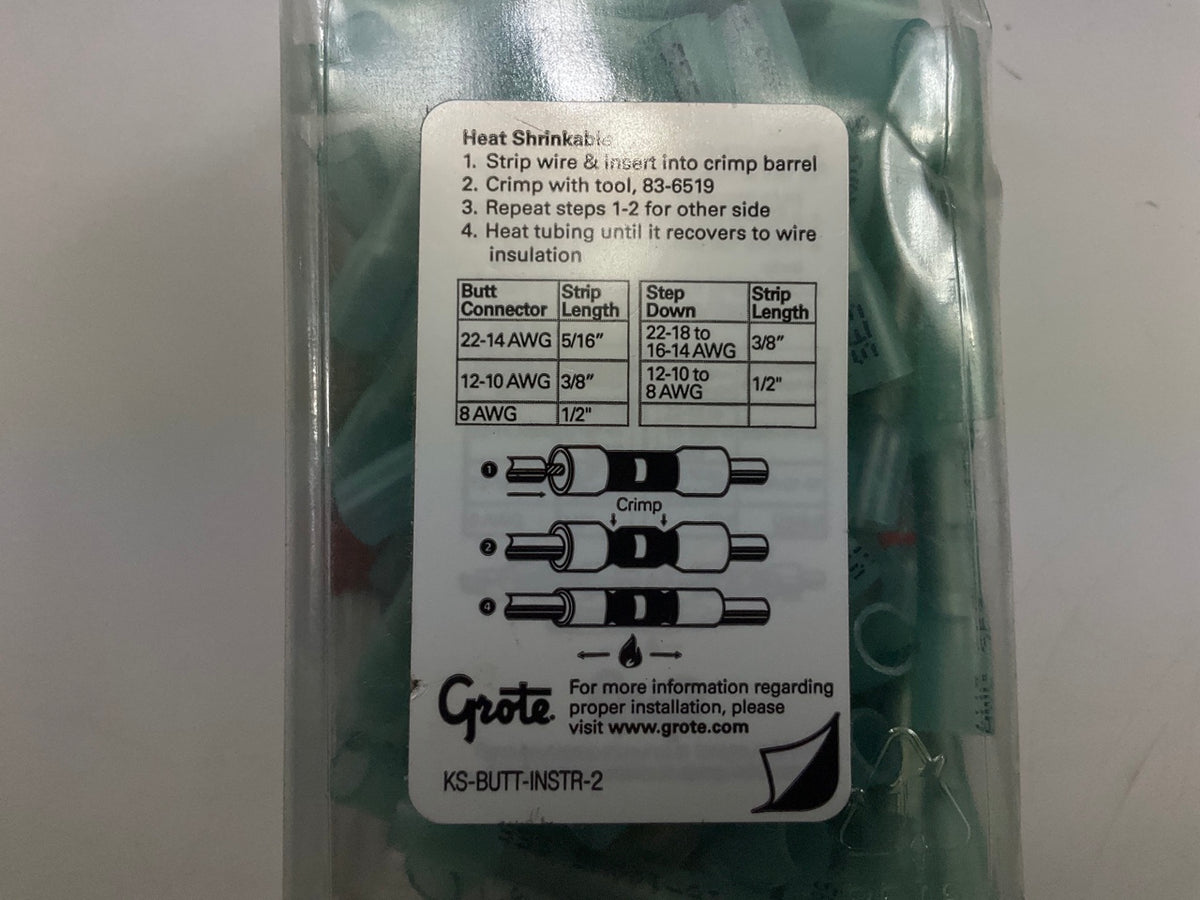 Grote 833350 16-14 Gauge Heat Shrinkable Butt Connectors - Box Of 100