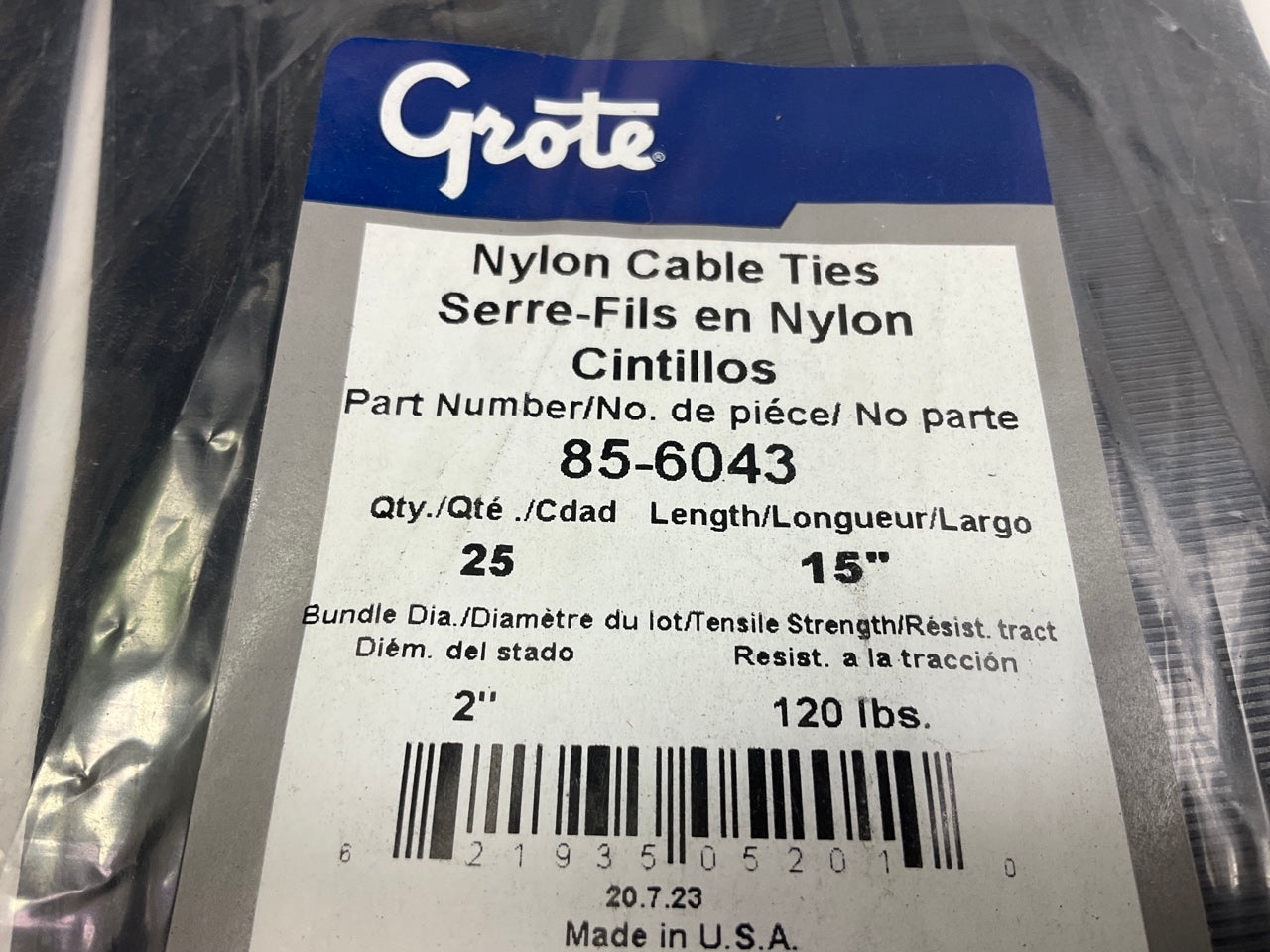 250 Pcs - Grote 85-6043 Pro 15'' Nylon Cable Zip Ties, Wide Strap, 120 Lbs
