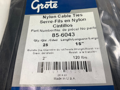 Grote 85-6043 Pro 15'' Nylon Cable Zip Ties, Wide Strap, 120 Lbs  - 25 Pcs