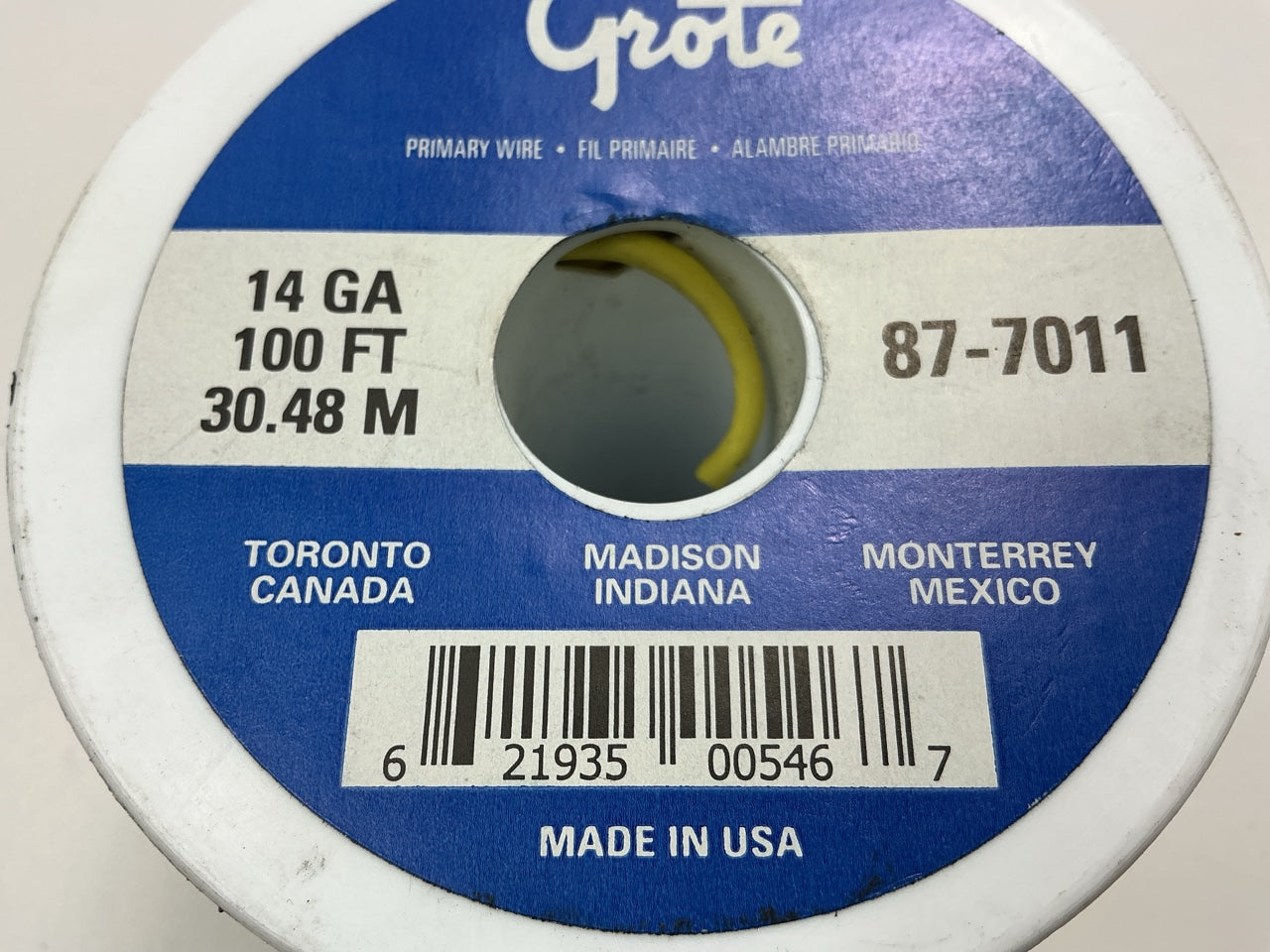 Grote 87-7011 General Purpose Thermoplastic Wire, 14 Gauge, Yellow, 100' Feet