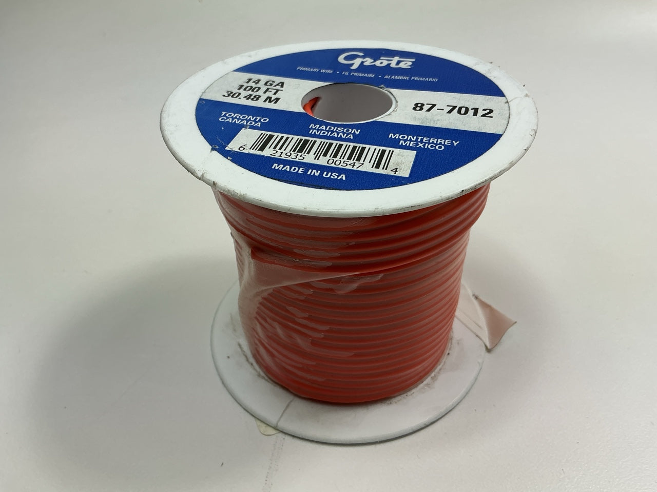 Grote 87-7012 General Purpose Thermoplastic Wire, 14 Gauge, Orange, 100' Feet