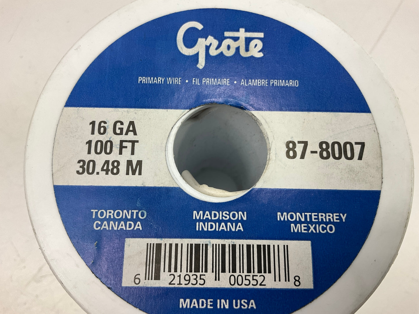 Grote 87-8007 General Purpose Thermoplastic Wire, 16 Gauge, White, 100' Feet