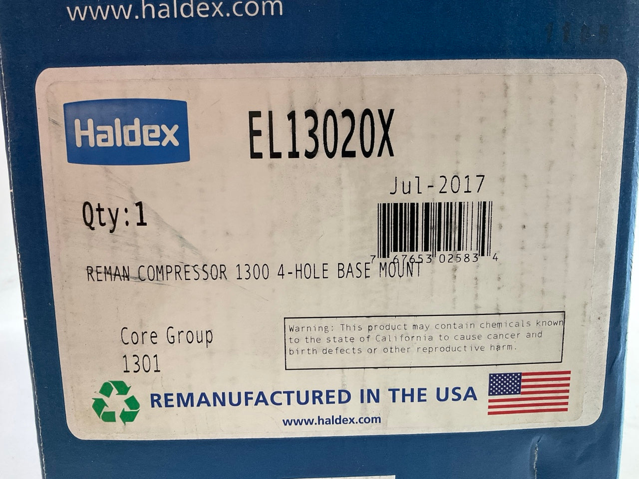 REMAN. Haldex EL13020X Air Brake Compressor EL1300 4-Hole Base Mount KN13020