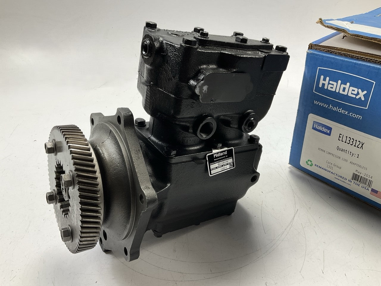 REMAN. Haldex EL13312X Air Brake Compressor - 60-Series Detroit Diesel 0° Tilt