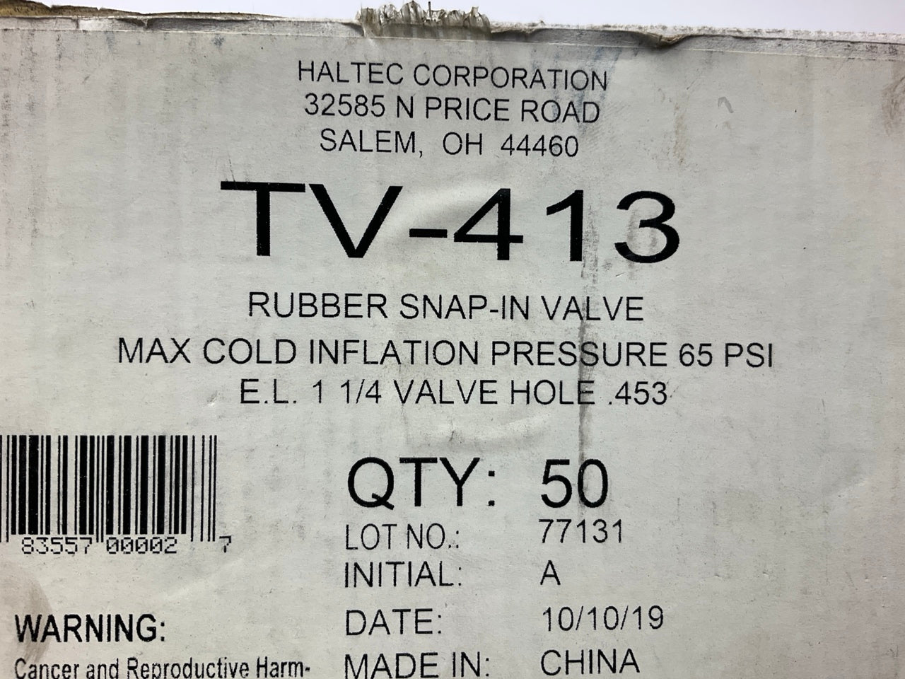 (Box Of 49) - Haltec TR413 Rubber Snap In Tire Valve Stems
