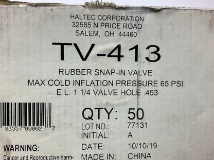 (Box Of 49) - Haltec TR413 Rubber Snap In Tire Valve Stems